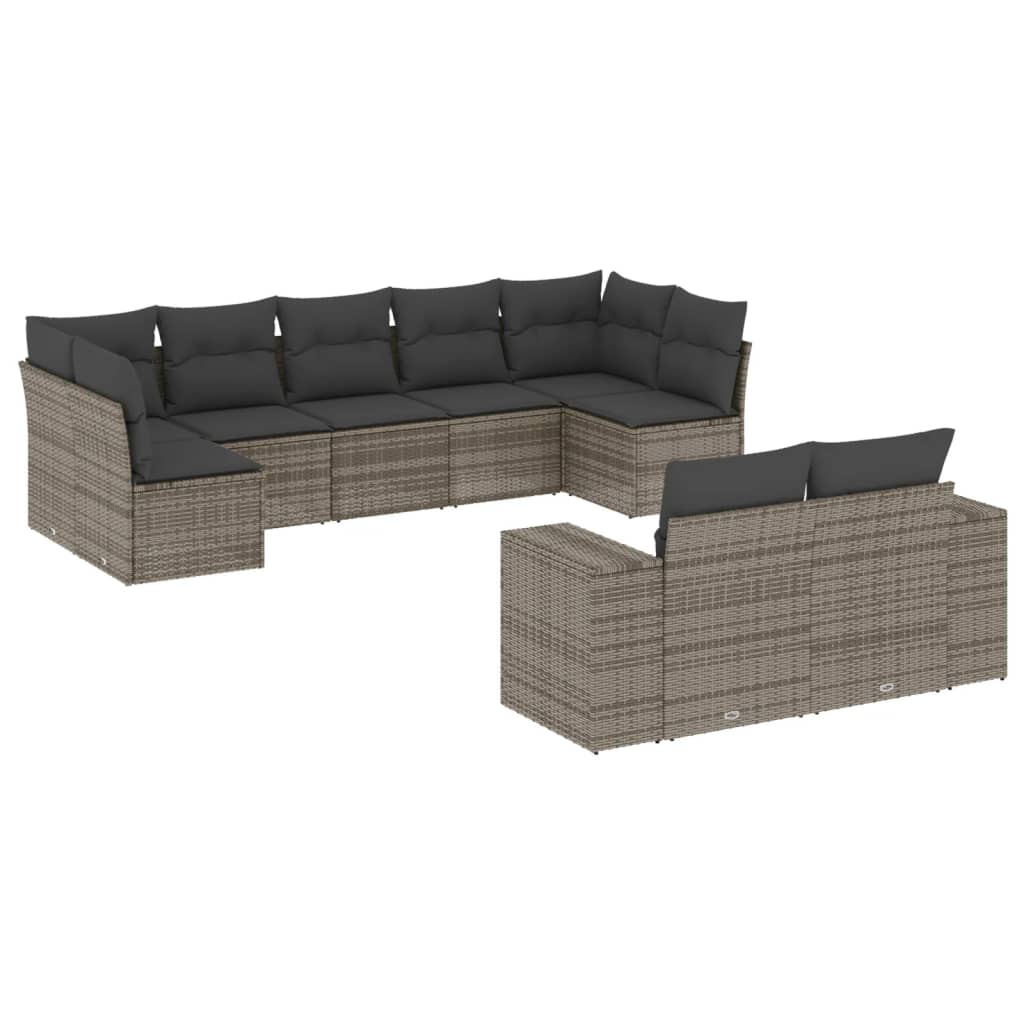 9-delige Loungeset met kussens poly rattan grijs is nu te koop bij PeponiXL, paradijselijk wonen!