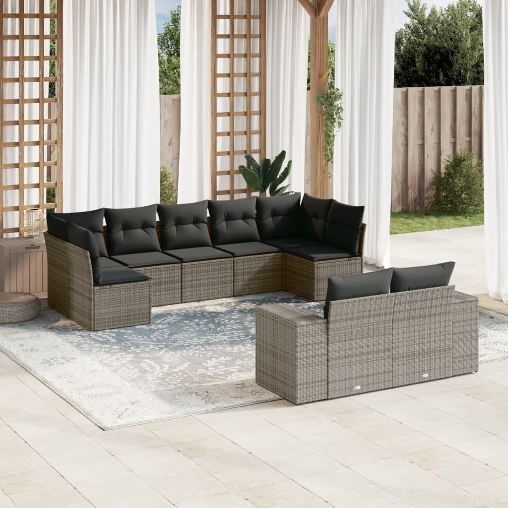 9-delige Loungeset met kussens poly rattan grijs is nu te koop bij PeponiXL, paradijselijk wonen!