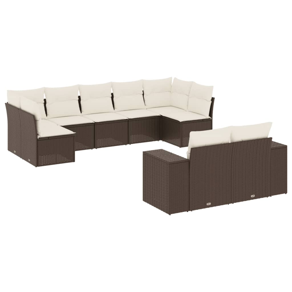 9-delige Loungeset met kussens poly rattan bruin is nu te koop bij PeponiXL, paradijselijk wonen!