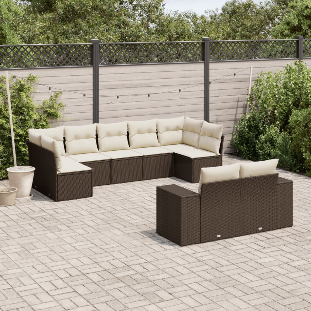 9-delige Loungeset met kussens poly rattan bruin is nu te koop bij PeponiXL, paradijselijk wonen!