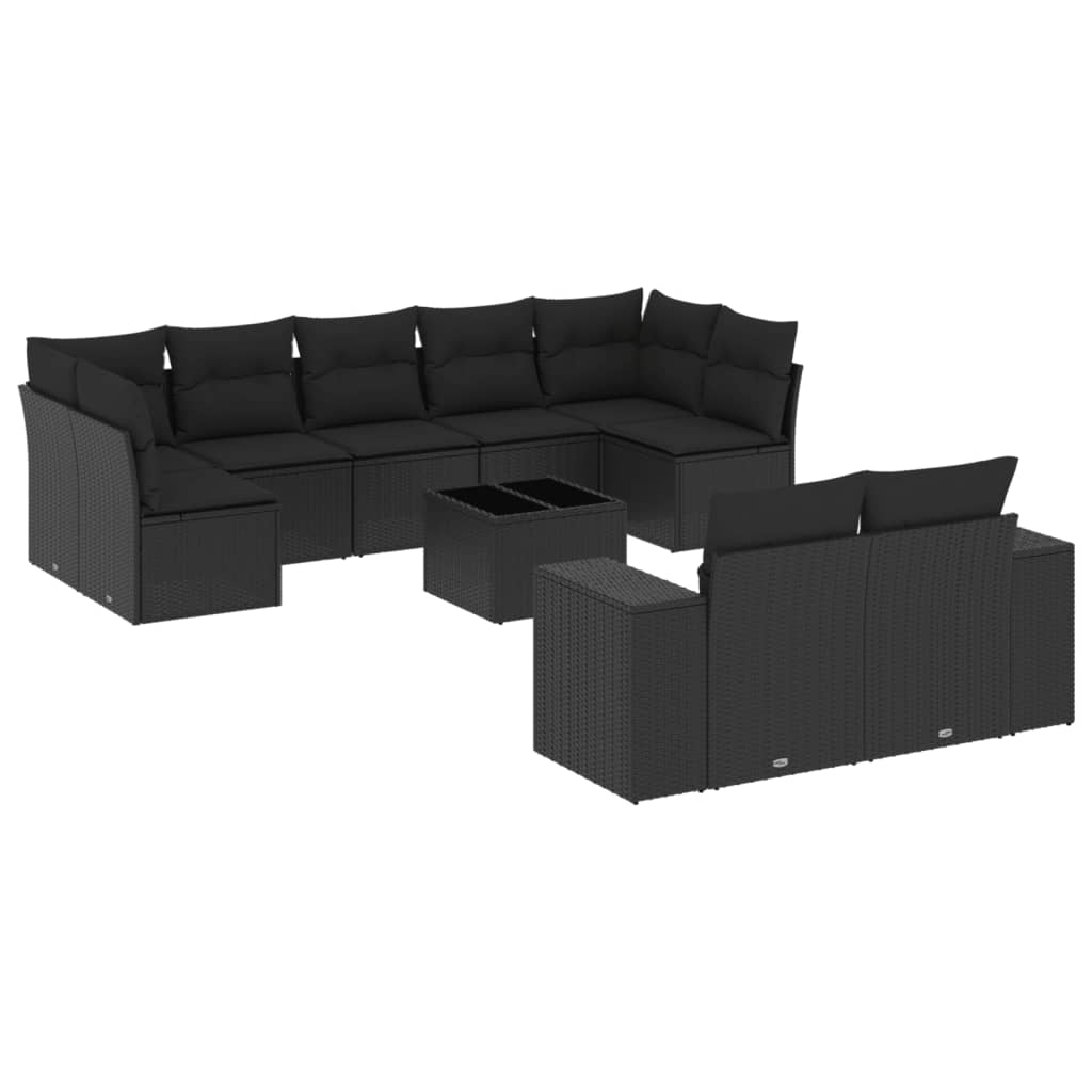 10-delige Loungeset met kussens poly rattan zwart is nu te koop bij PeponiXL, paradijselijk wonen!