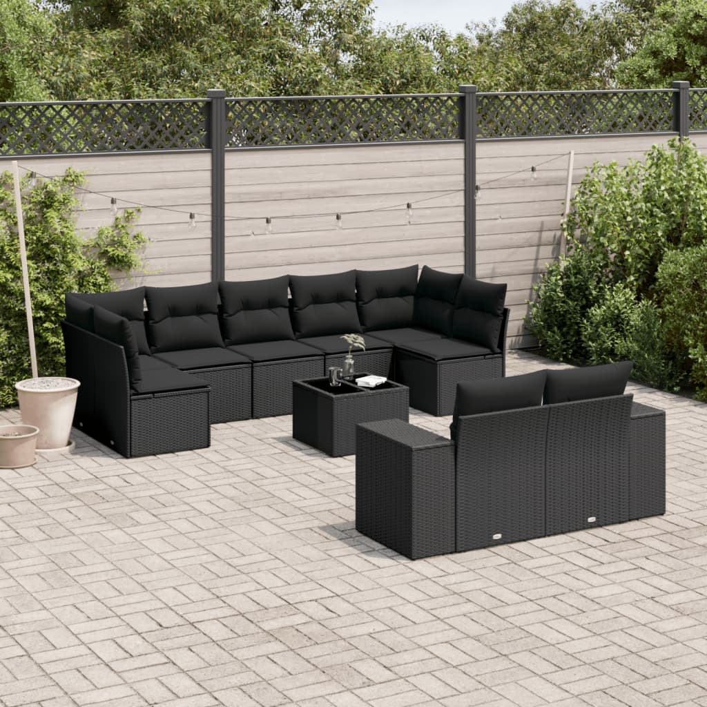 10-delige Loungeset met kussens poly rattan zwart is nu te koop bij PeponiXL, paradijselijk wonen!