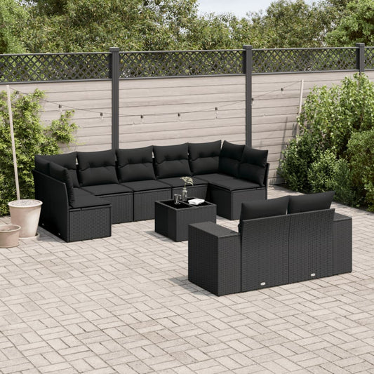 10-delige Loungeset met kussens poly rattan zwart is nu te koop bij PeponiXL, paradijselijk wonen!