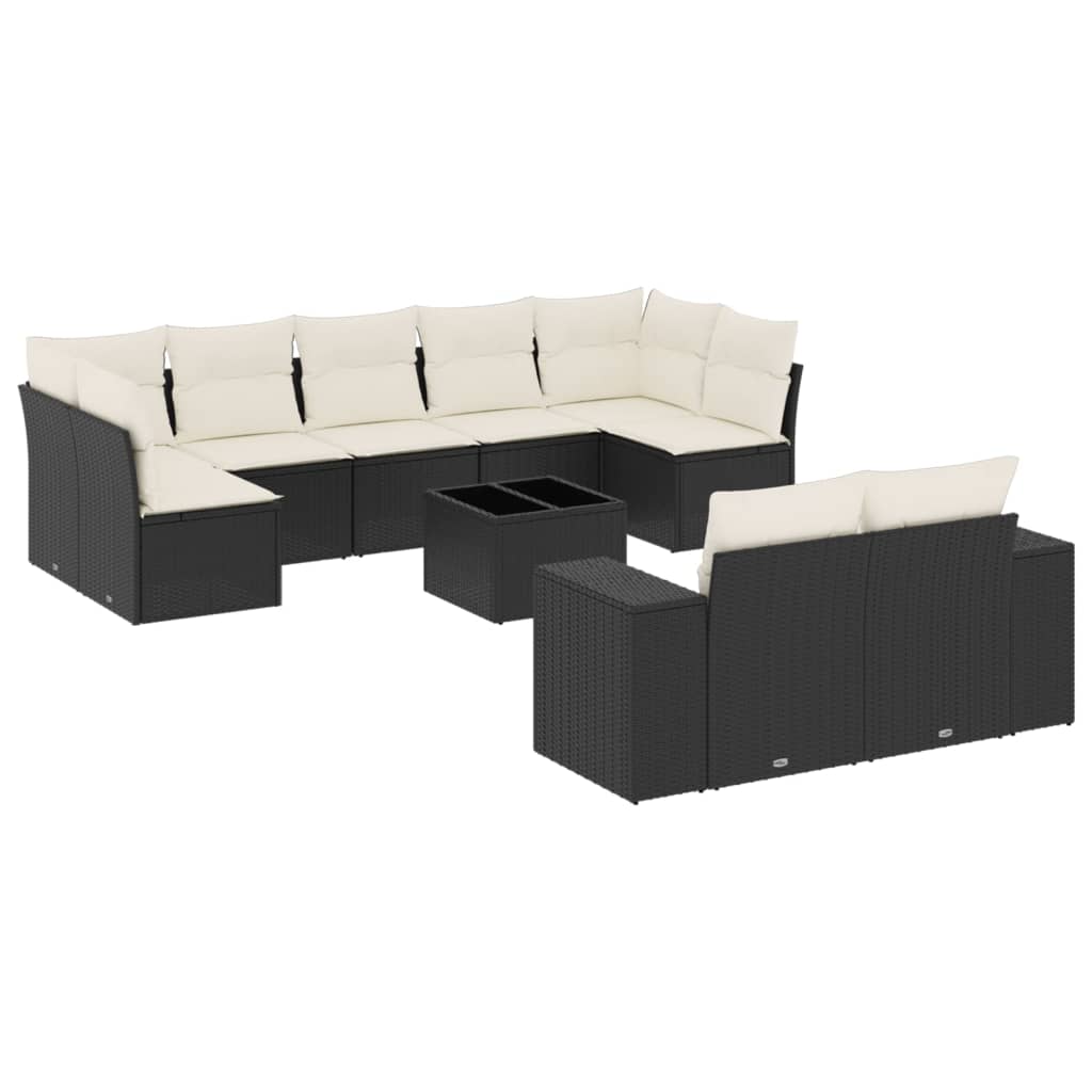 10-delige Loungeset met kussens poly rattan zwart is nu te koop bij PeponiXL, paradijselijk wonen!