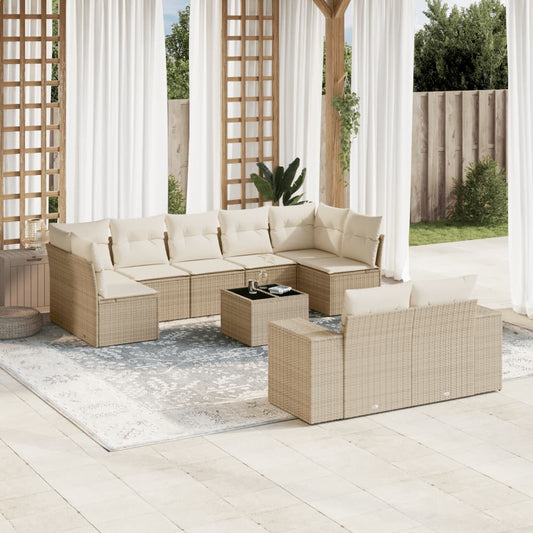 10-delige Loungeset met kussens poly rattan beige is nu te koop bij PeponiXL, paradijselijk wonen!