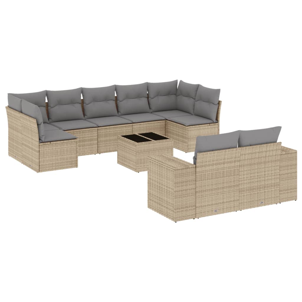10-delige Loungeset met kussens poly rattan beige is nu te koop bij PeponiXL, paradijselijk wonen!