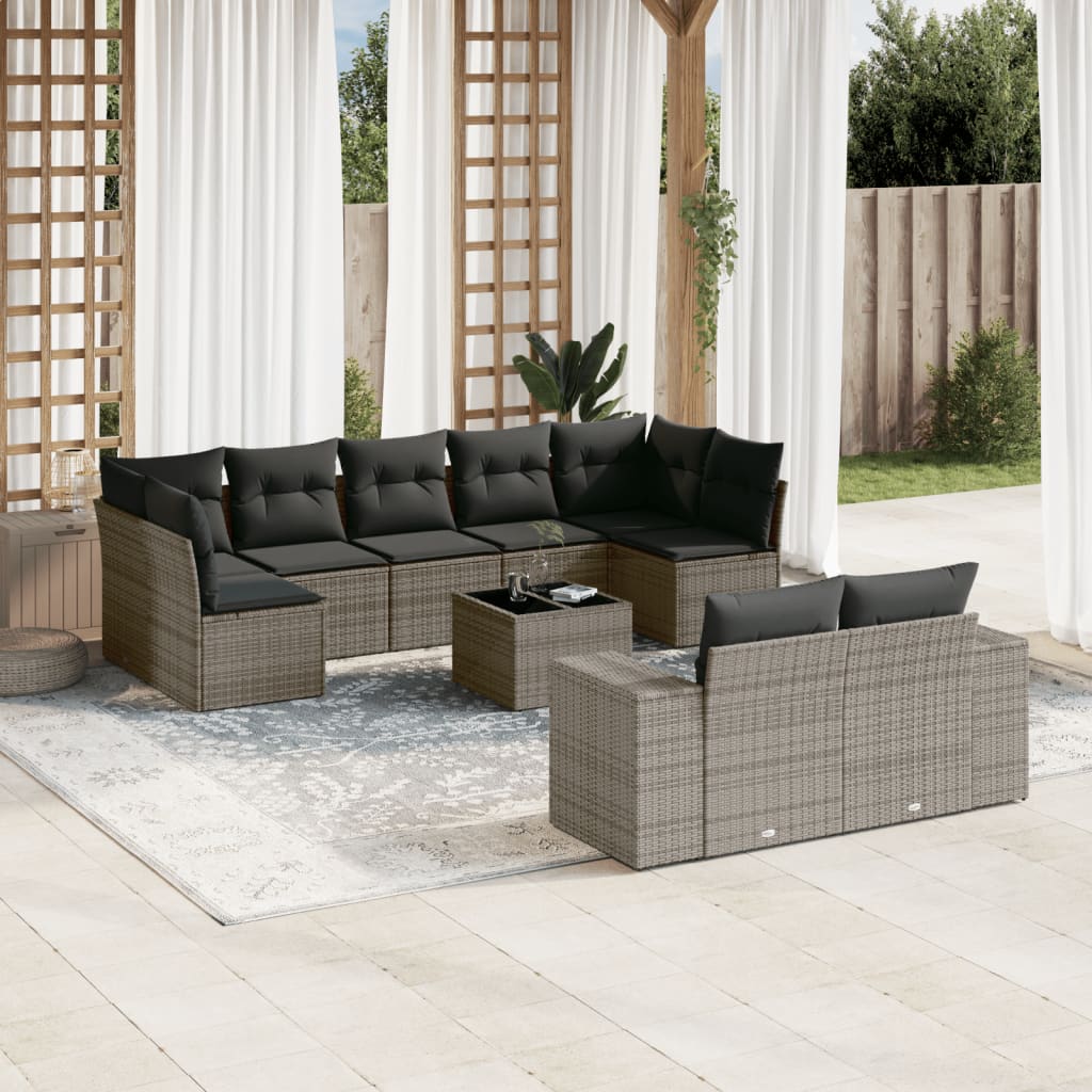 10-delige Loungeset met kussens poly rattan grijs is nu te koop bij PeponiXL, paradijselijk wonen!