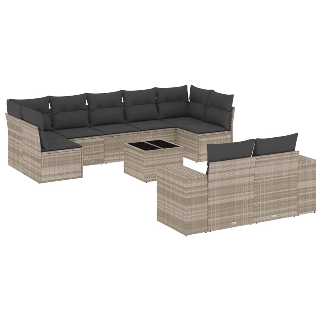 10-delige Loungeset met kussens poly rattan lichtgrijs is nu te koop bij PeponiXL, paradijselijk wonen!