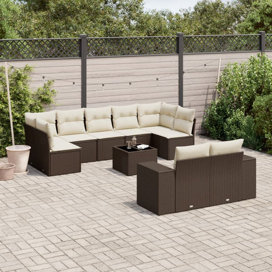 10-delige Loungeset met kussens poly rattan bruin is nu te koop bij PeponiXL, paradijselijk wonen!