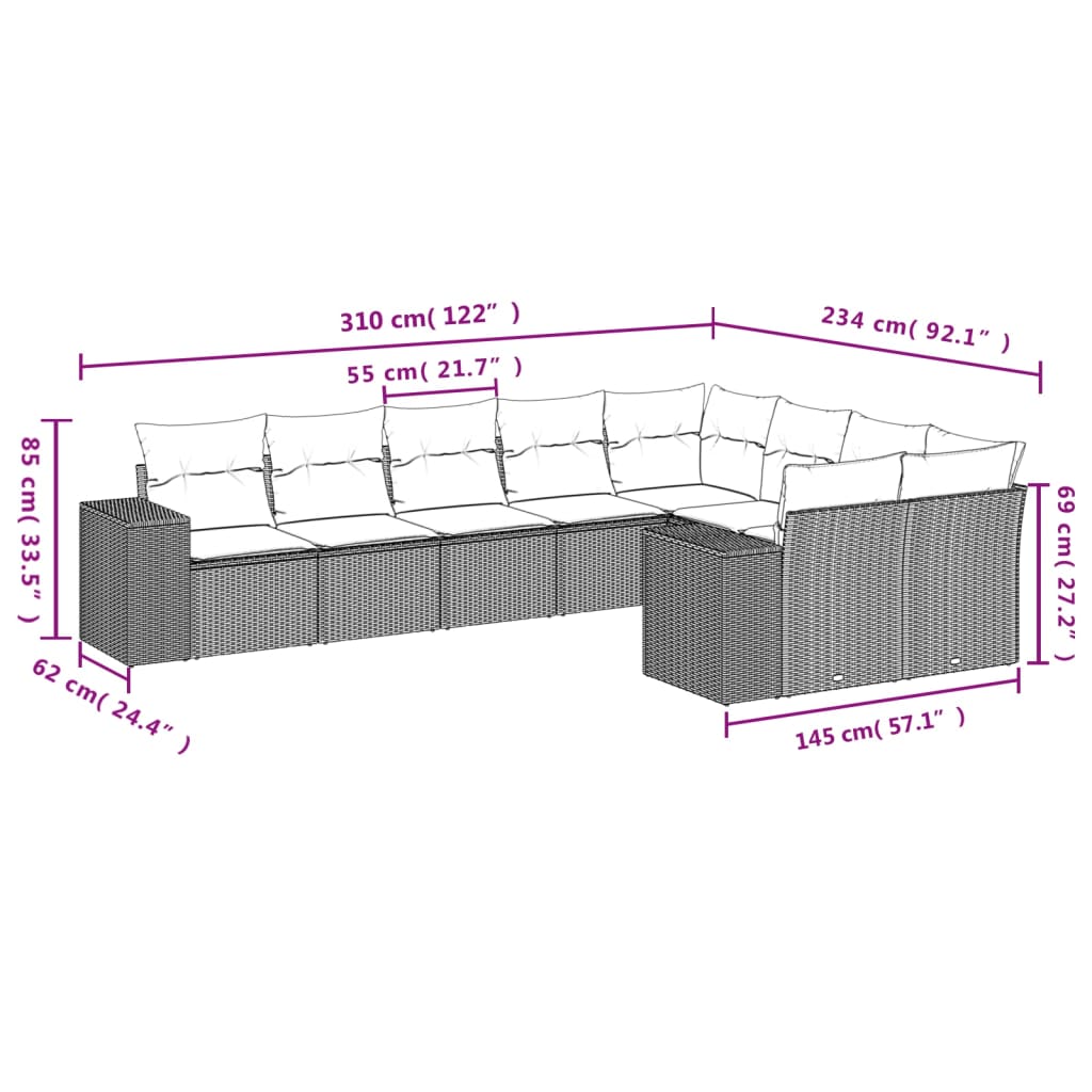 9-delige Loungeset met kussens poly rattan zwart is nu te koop bij PeponiXL, paradijselijk wonen!