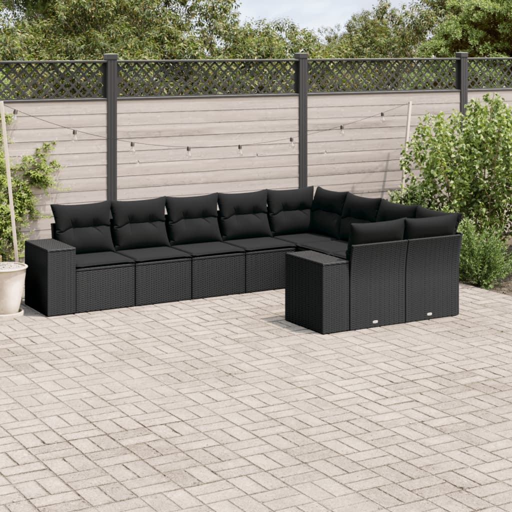 9-delige Loungeset met kussens poly rattan zwart is nu te koop bij PeponiXL, paradijselijk wonen!