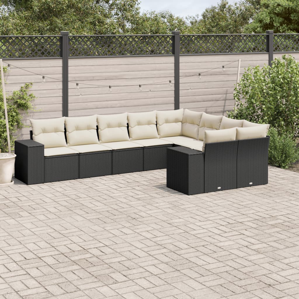 9-delige Loungeset met kussens poly rattan zwart is nu te koop bij PeponiXL, paradijselijk wonen!