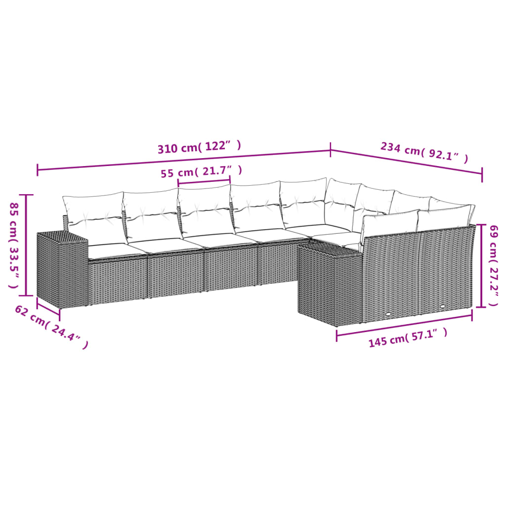 9-delige Loungeset met kussens poly rattan beige is nu te koop bij PeponiXL, paradijselijk wonen!