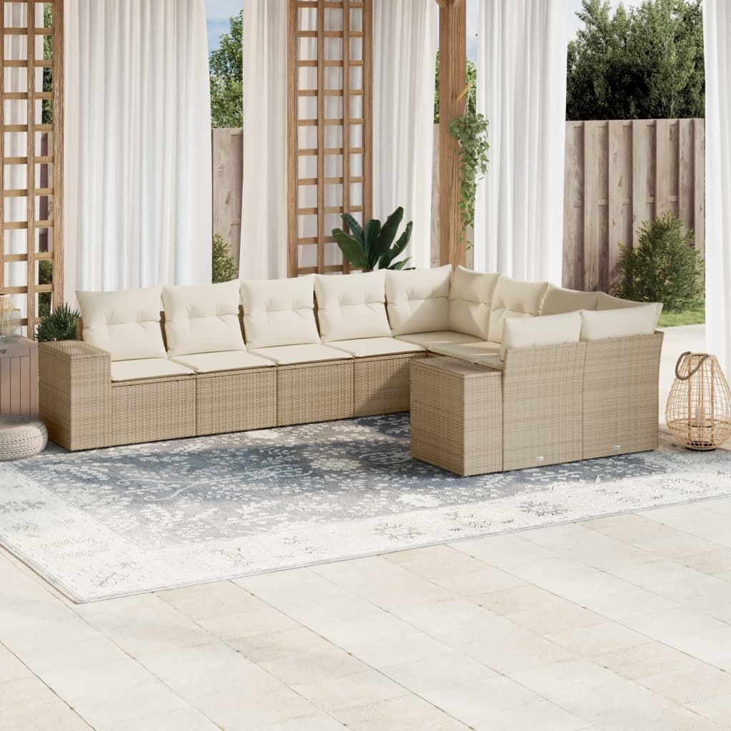 9-delige Loungeset met kussens poly rattan beige is nu te koop bij PeponiXL, paradijselijk wonen!