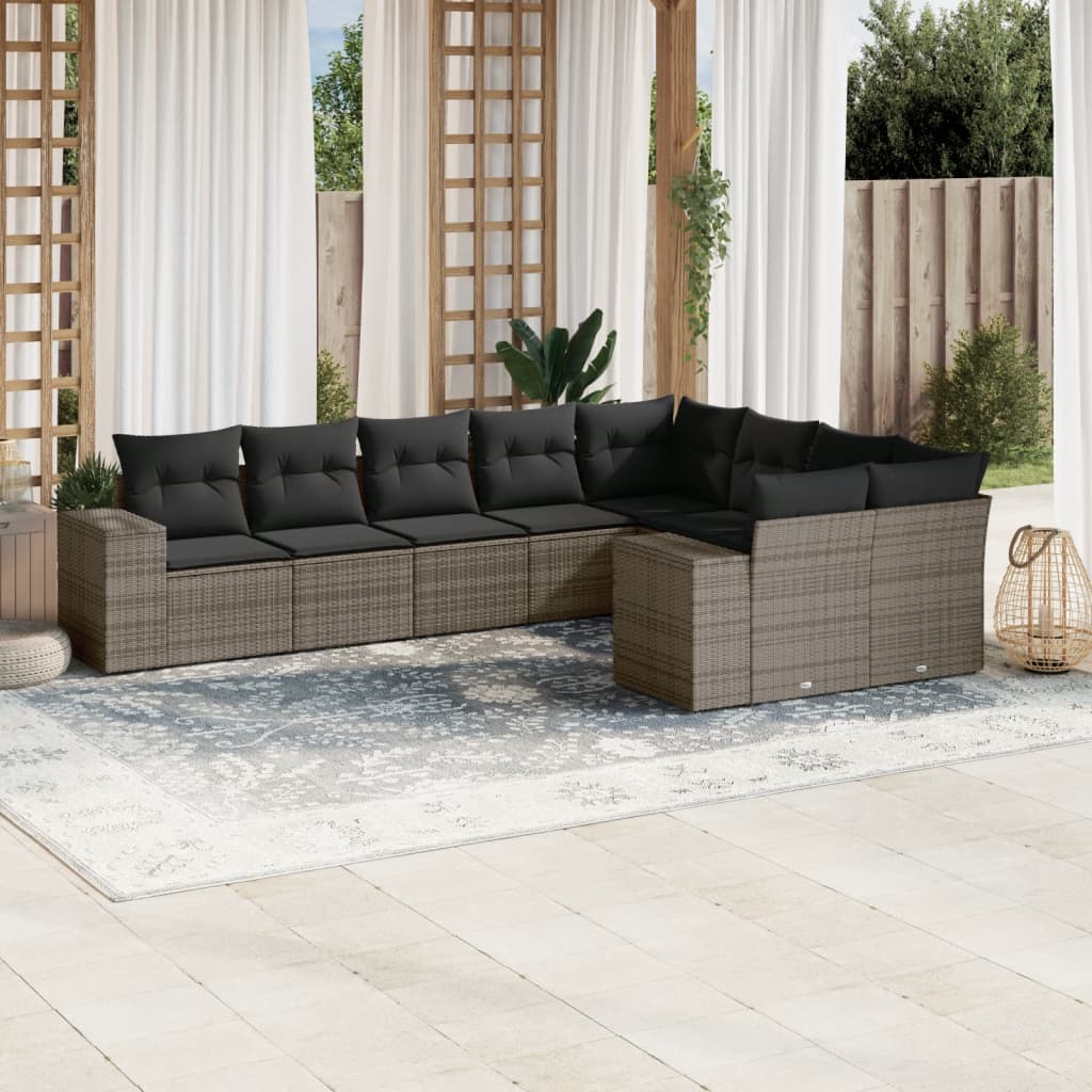 9-delige Loungeset met kussens poly rattan grijs is nu te koop bij PeponiXL, paradijselijk wonen!