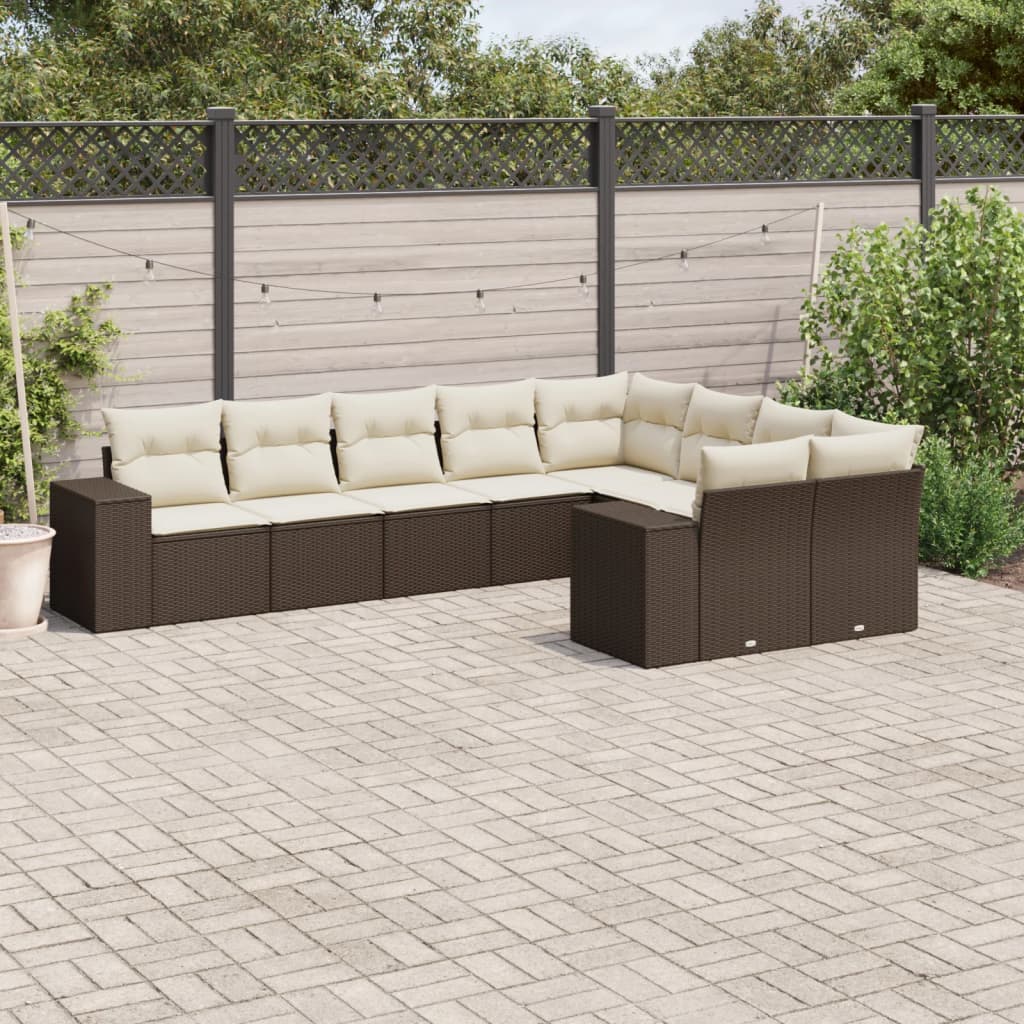 9-delige Loungeset met kussens poly rattan bruin is nu te koop bij PeponiXL, paradijselijk wonen!