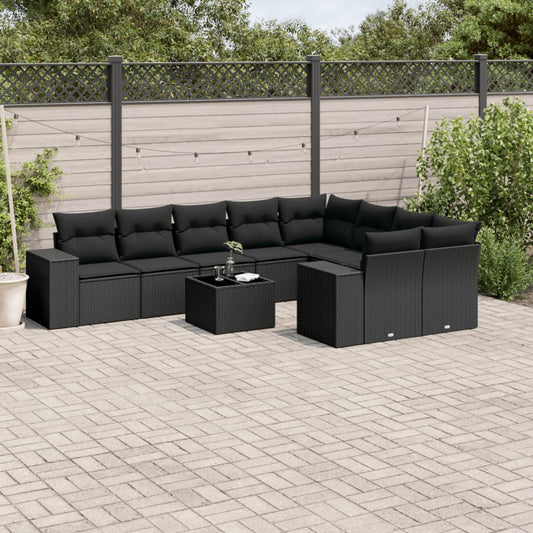 10-delige Loungeset met kussens poly rattan zwart is nu te koop bij PeponiXL, paradijselijk wonen!