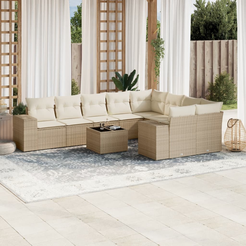 10-delige Loungeset met kussens poly rattan beige is nu te koop bij PeponiXL, paradijselijk wonen!