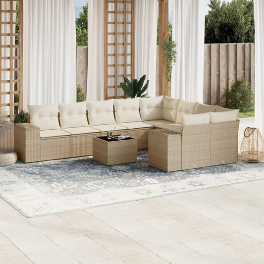 10-delige Loungeset met kussens poly rattan beige is nu te koop bij PeponiXL, paradijselijk wonen!