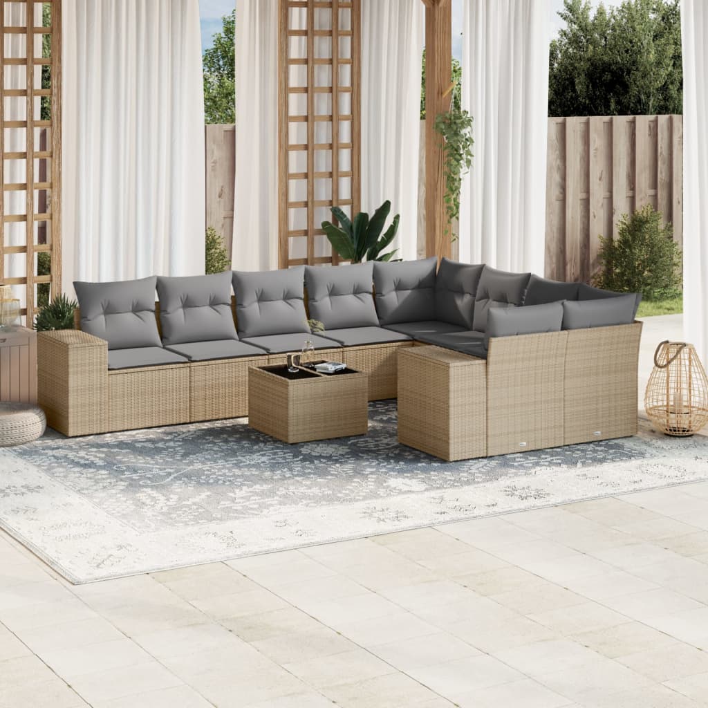 10-delige Loungeset met kussens poly rattan beige is nu te koop bij PeponiXL, paradijselijk wonen!