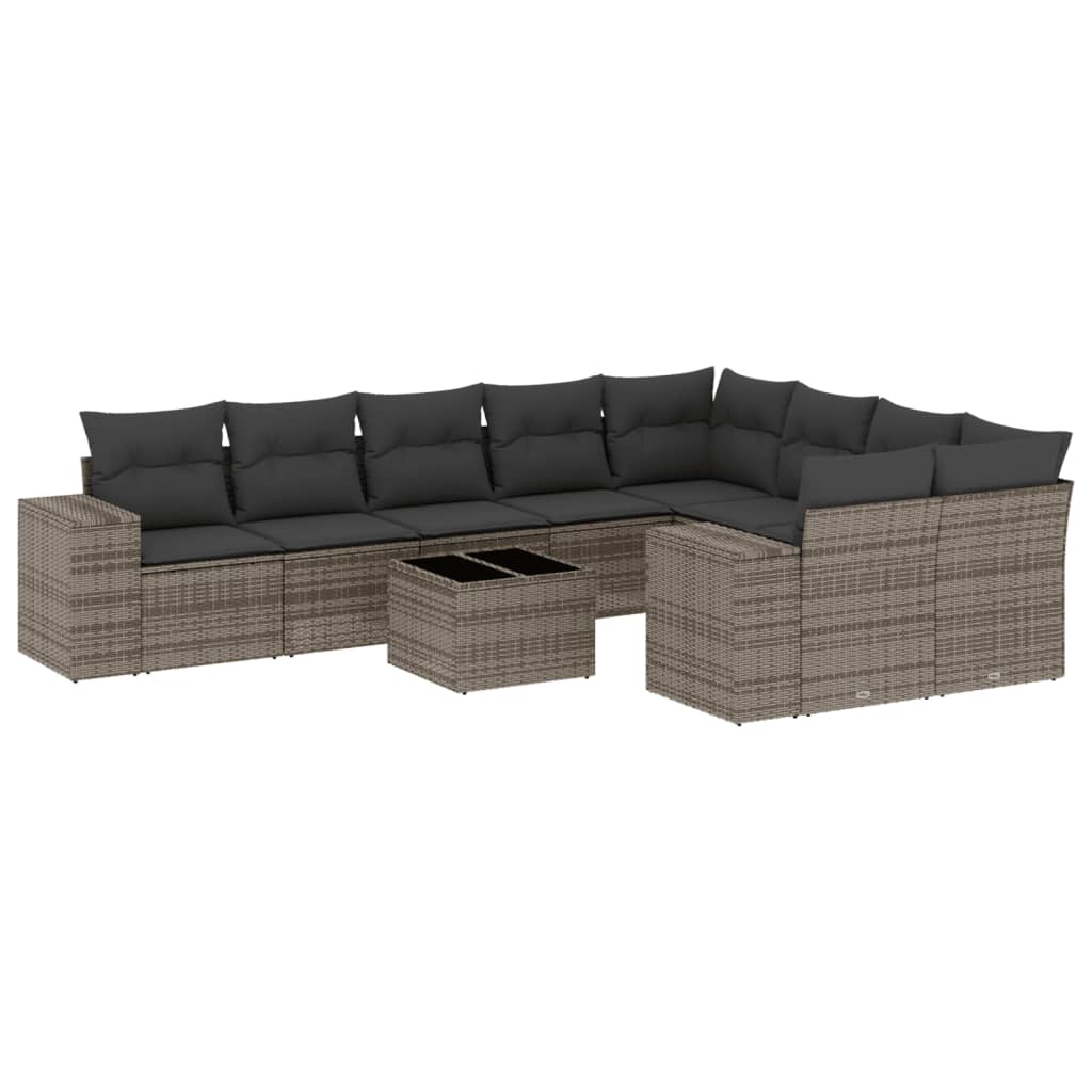 10-delige Loungeset met kussens poly rattan grijs is nu te koop bij PeponiXL, paradijselijk wonen!