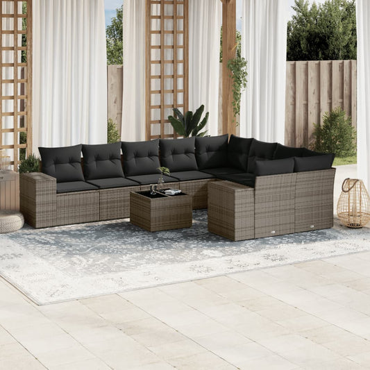 10-delige Loungeset met kussens poly rattan grijs is nu te koop bij PeponiXL, paradijselijk wonen!