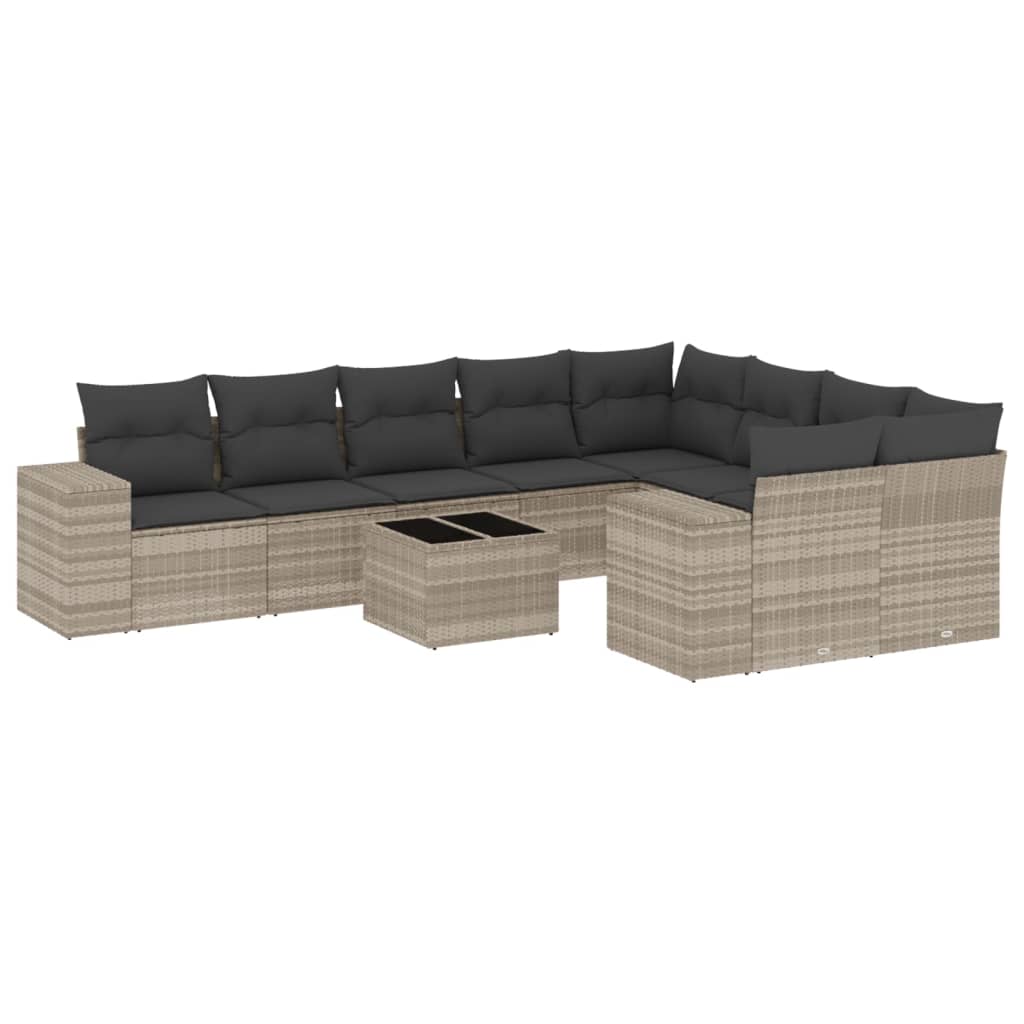 10-delige Loungeset met kussens poly rattan lichtgrijs is nu te koop bij PeponiXL, paradijselijk wonen!