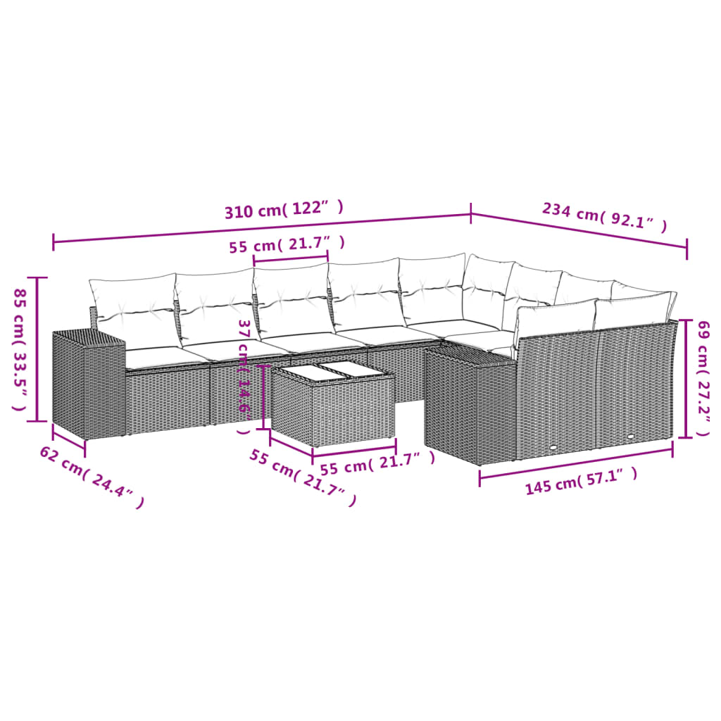 10-delige Loungeset met kussens poly rattan lichtgrijs is nu te koop bij PeponiXL, paradijselijk wonen!