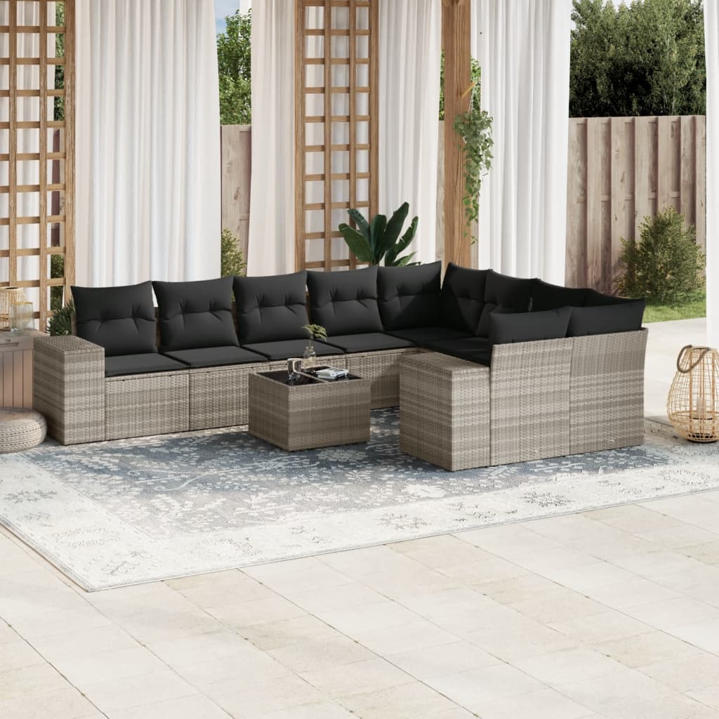10-delige Loungeset met kussens poly rattan lichtgrijs is nu te koop bij PeponiXL, paradijselijk wonen!