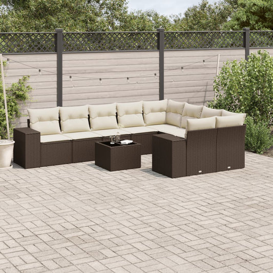 10-delige Loungeset met kussens poly rattan bruin is nu te koop bij PeponiXL, paradijselijk wonen!