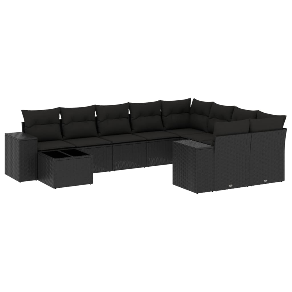 10-delige Loungeset met kussens poly rattan zwart is nu te koop bij PeponiXL, paradijselijk wonen!