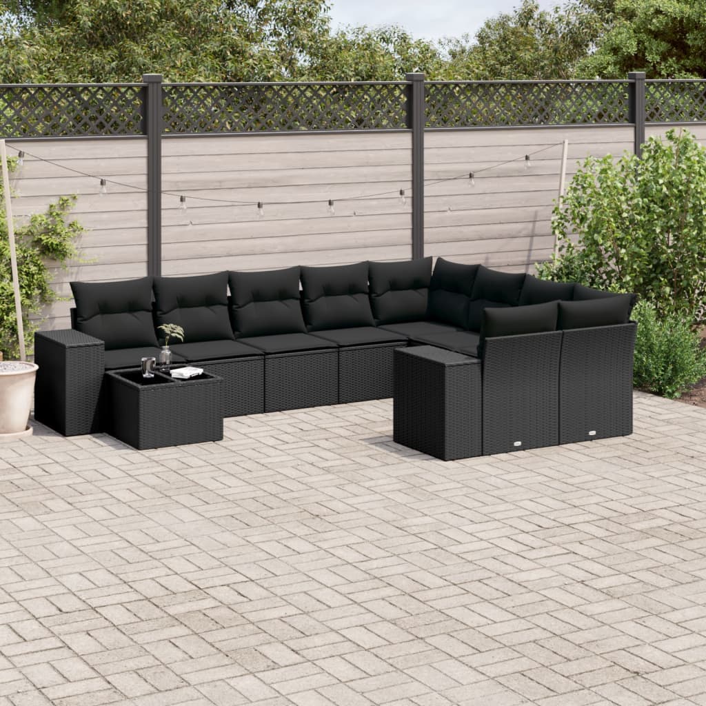 10-delige Loungeset met kussens poly rattan zwart is nu te koop bij PeponiXL, paradijselijk wonen!