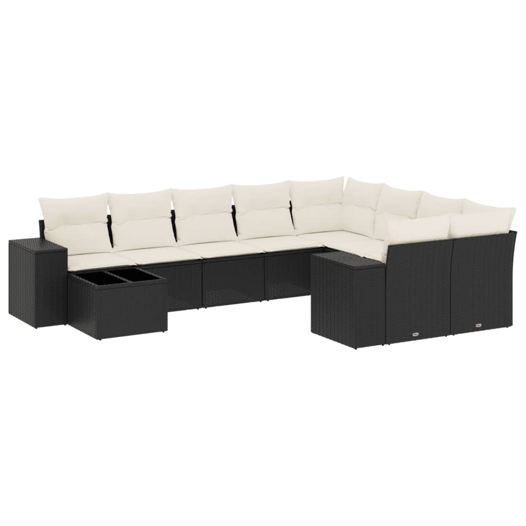 10-delige Loungeset met kussens poly rattan zwart is nu te koop bij PeponiXL, paradijselijk wonen!
