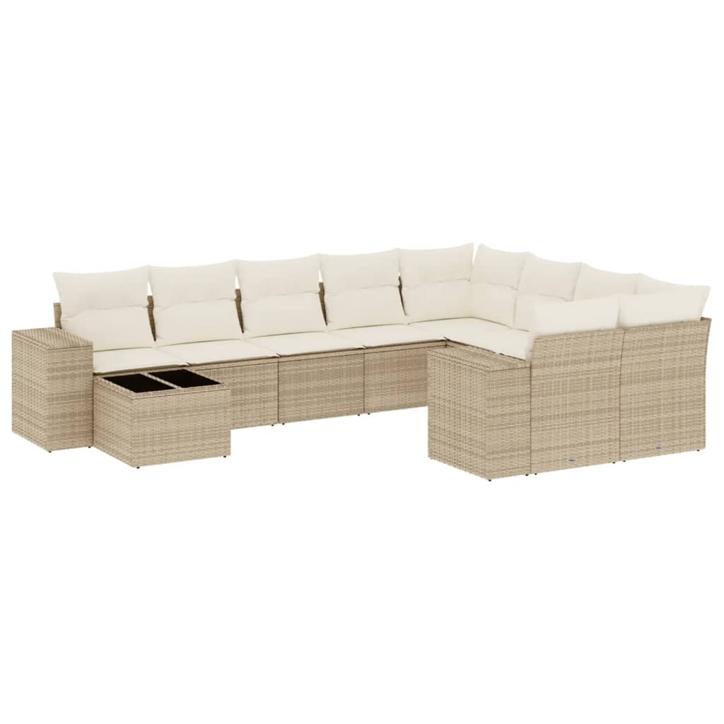10-delige Loungeset met kussens poly rattan beige is nu te koop bij PeponiXL, paradijselijk wonen!