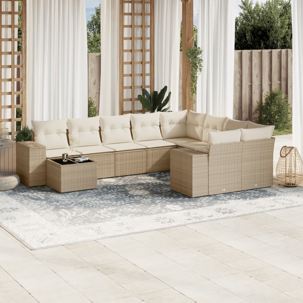 10-delige Loungeset met kussens poly rattan beige is nu te koop bij PeponiXL, paradijselijk wonen!