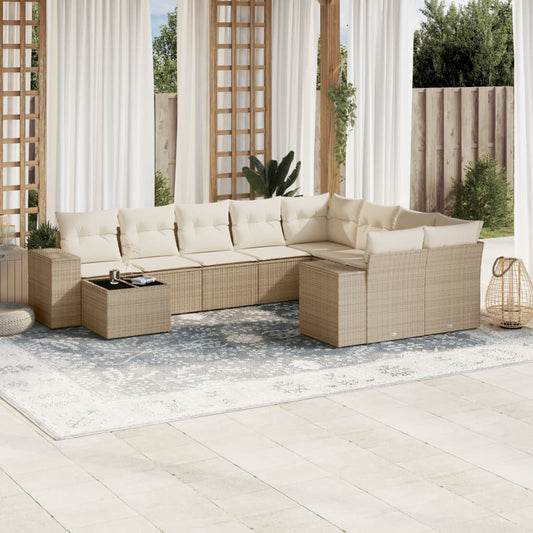 10-delige Loungeset met kussens poly rattan beige is nu te koop bij PeponiXL, paradijselijk wonen!