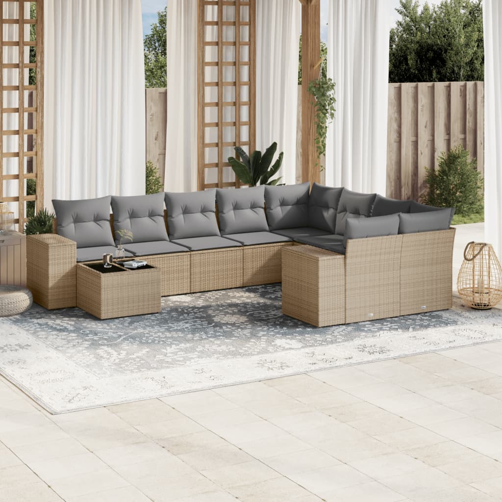 10-delige Loungeset met kussens poly rattan beige is nu te koop bij PeponiXL, paradijselijk wonen!