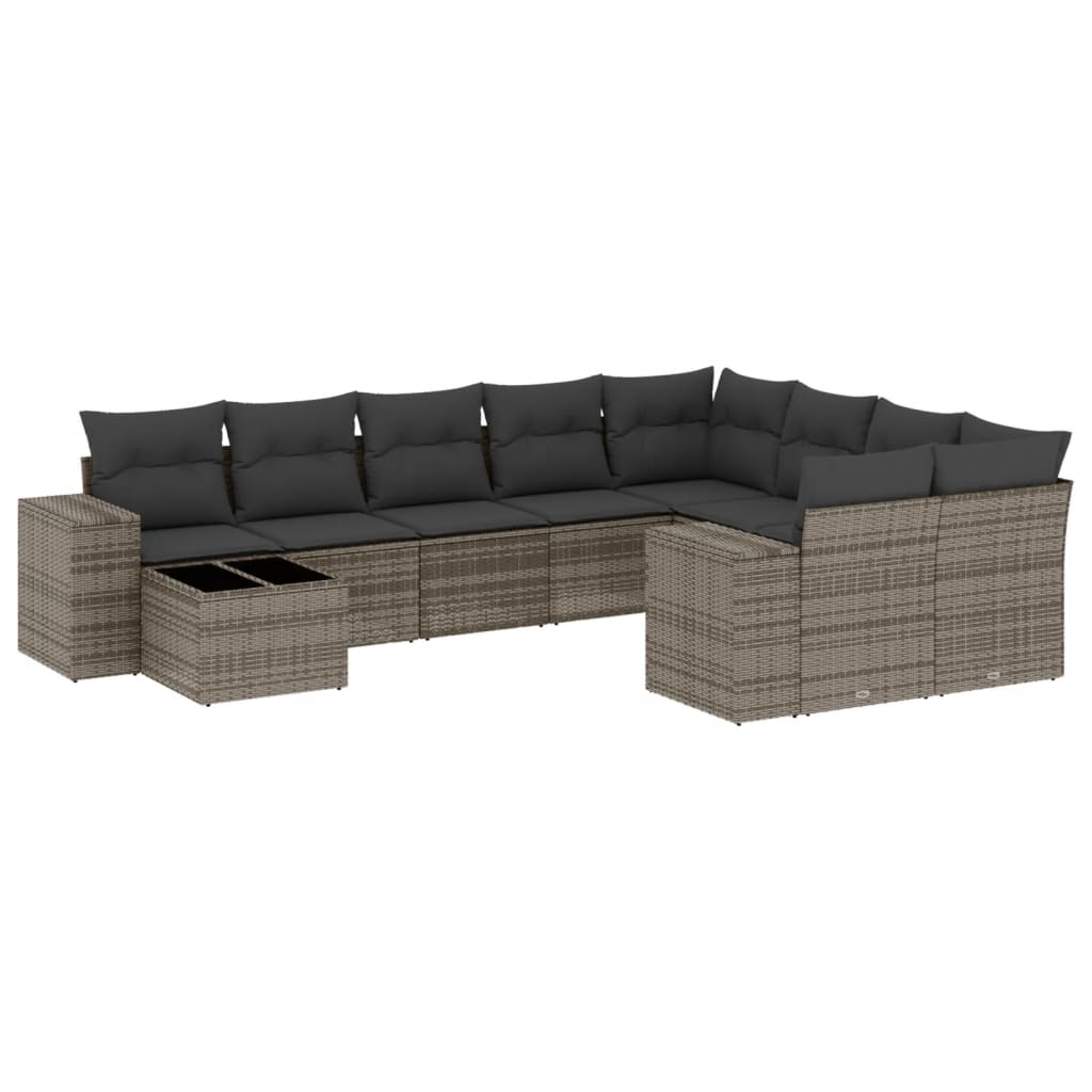 10-delige Loungeset met kussens poly rattan grijs is nu te koop bij PeponiXL, paradijselijk wonen!