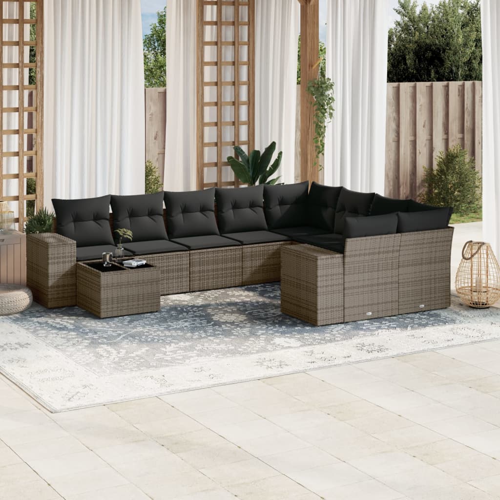 10-delige Loungeset met kussens poly rattan grijs is nu te koop bij PeponiXL, paradijselijk wonen!