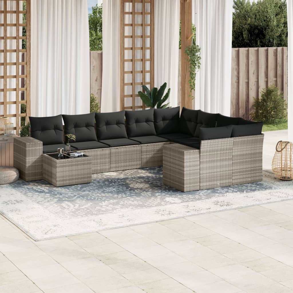 10-delige Loungeset met kussens poly rattan lichtgrijs is nu te koop bij PeponiXL, paradijselijk wonen!