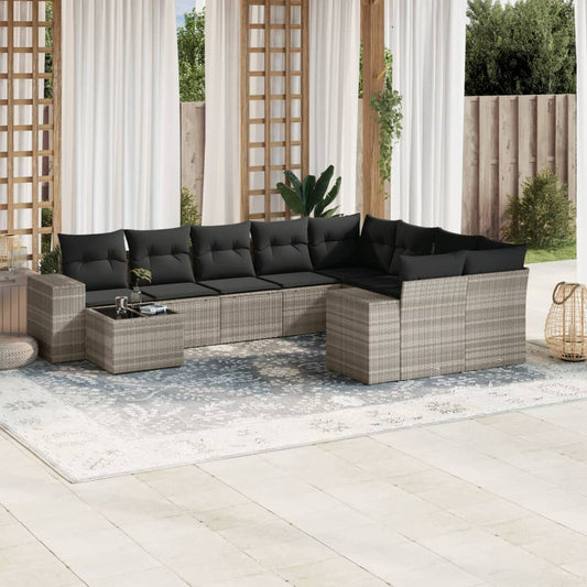 10-delige Loungeset met kussens poly rattan lichtgrijs is nu te koop bij PeponiXL, paradijselijk wonen!