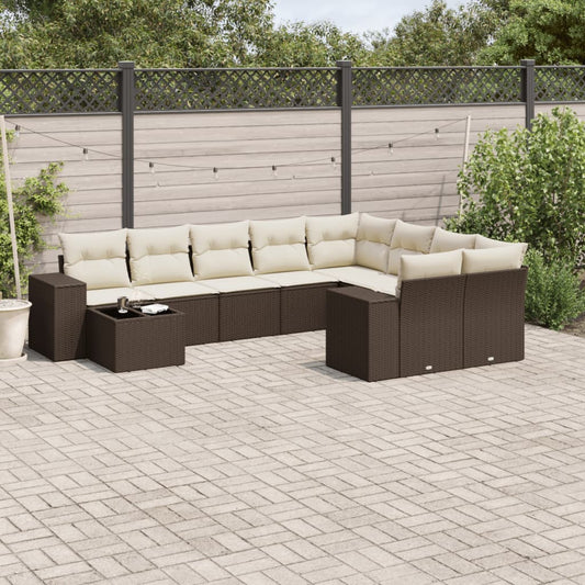 10-delige Loungeset met kussens poly rattan bruin is nu te koop bij PeponiXL, paradijselijk wonen!