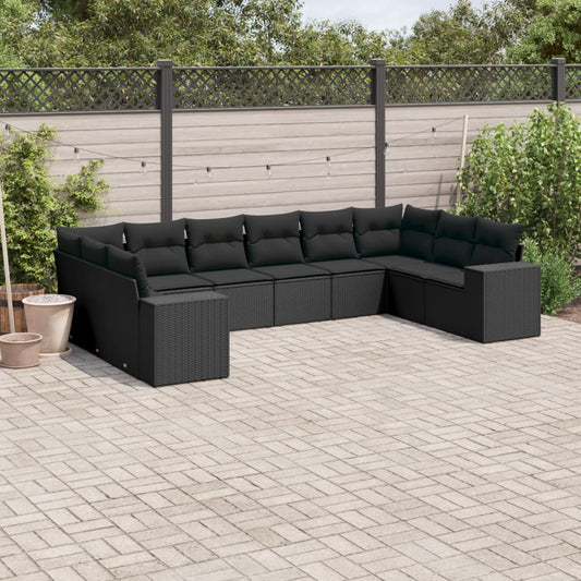 10-delige Loungeset met kussens poly rattan zwart is nu te koop bij PeponiXL, paradijselijk wonen!