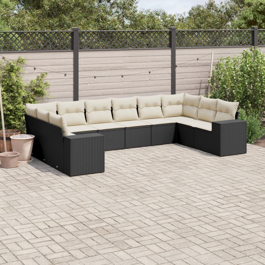 10-delige Loungeset met kussens poly rattan zwart is nu te koop bij PeponiXL, paradijselijk wonen!