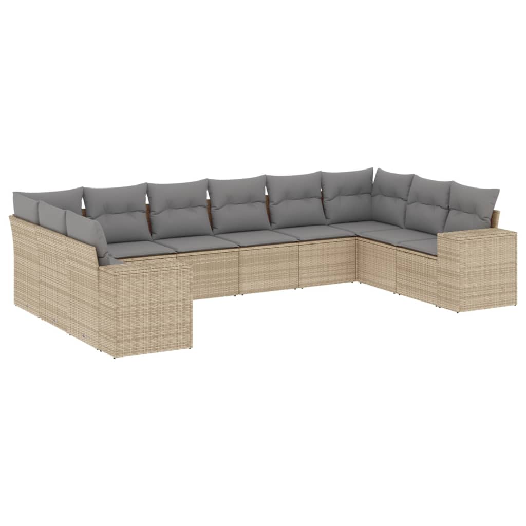 10-delige Loungeset met kussens poly rattan beige is nu te koop bij PeponiXL, paradijselijk wonen!