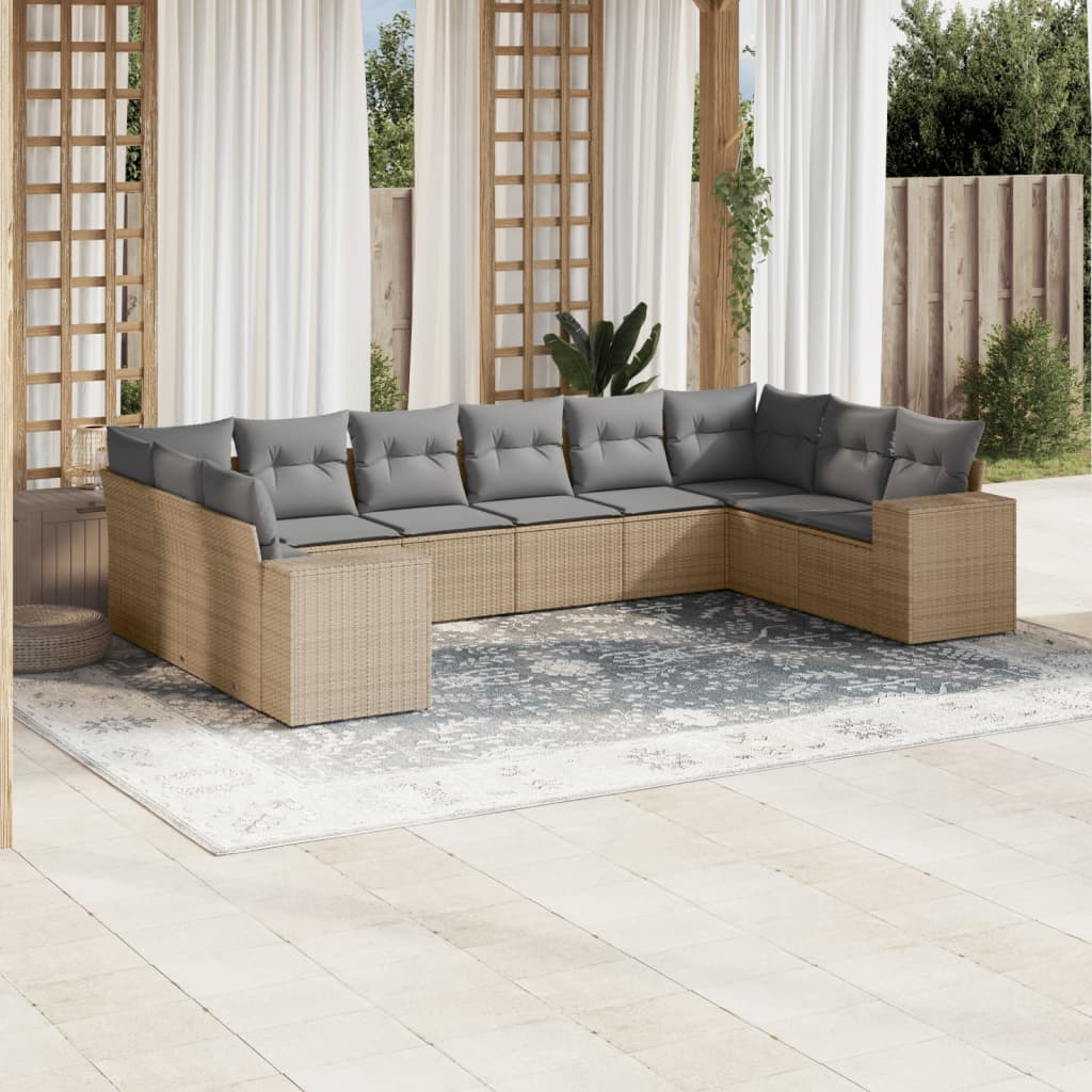 10-delige Loungeset met kussens poly rattan beige is nu te koop bij PeponiXL, paradijselijk wonen!