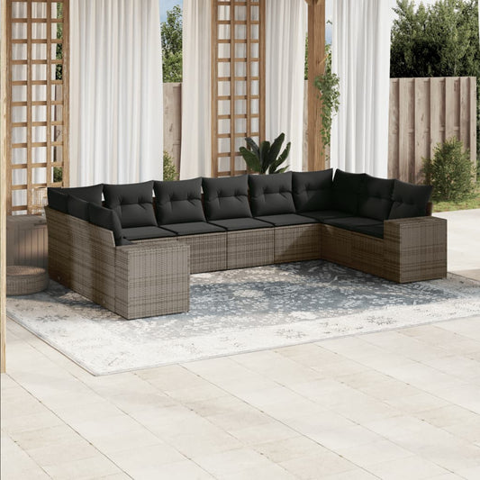 10-delige Loungeset met kussens poly rattan grijs is nu te koop bij PeponiXL, paradijselijk wonen!