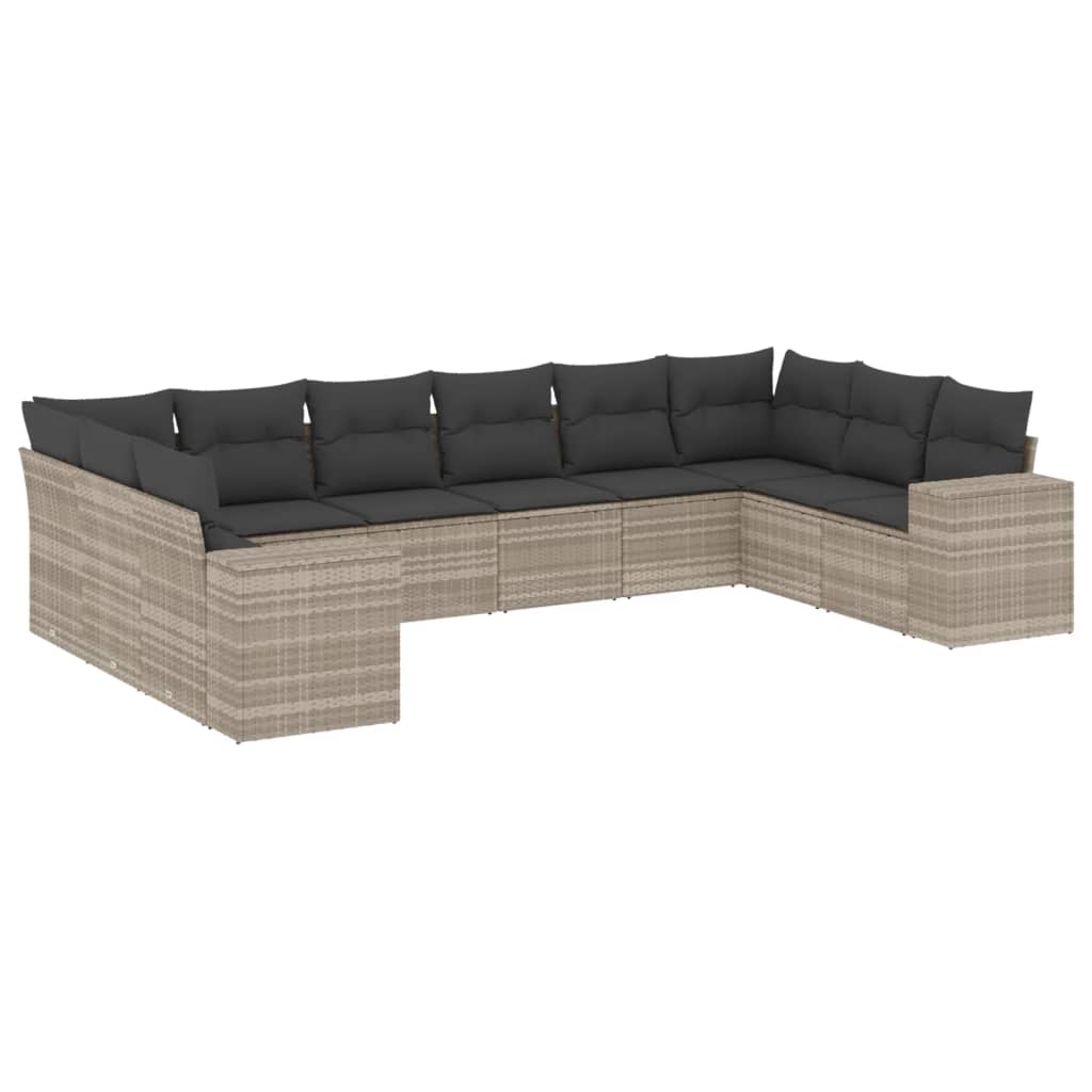 10-delige Loungeset met kussens poly rattan lichtgrijs is nu te koop bij PeponiXL, paradijselijk wonen!