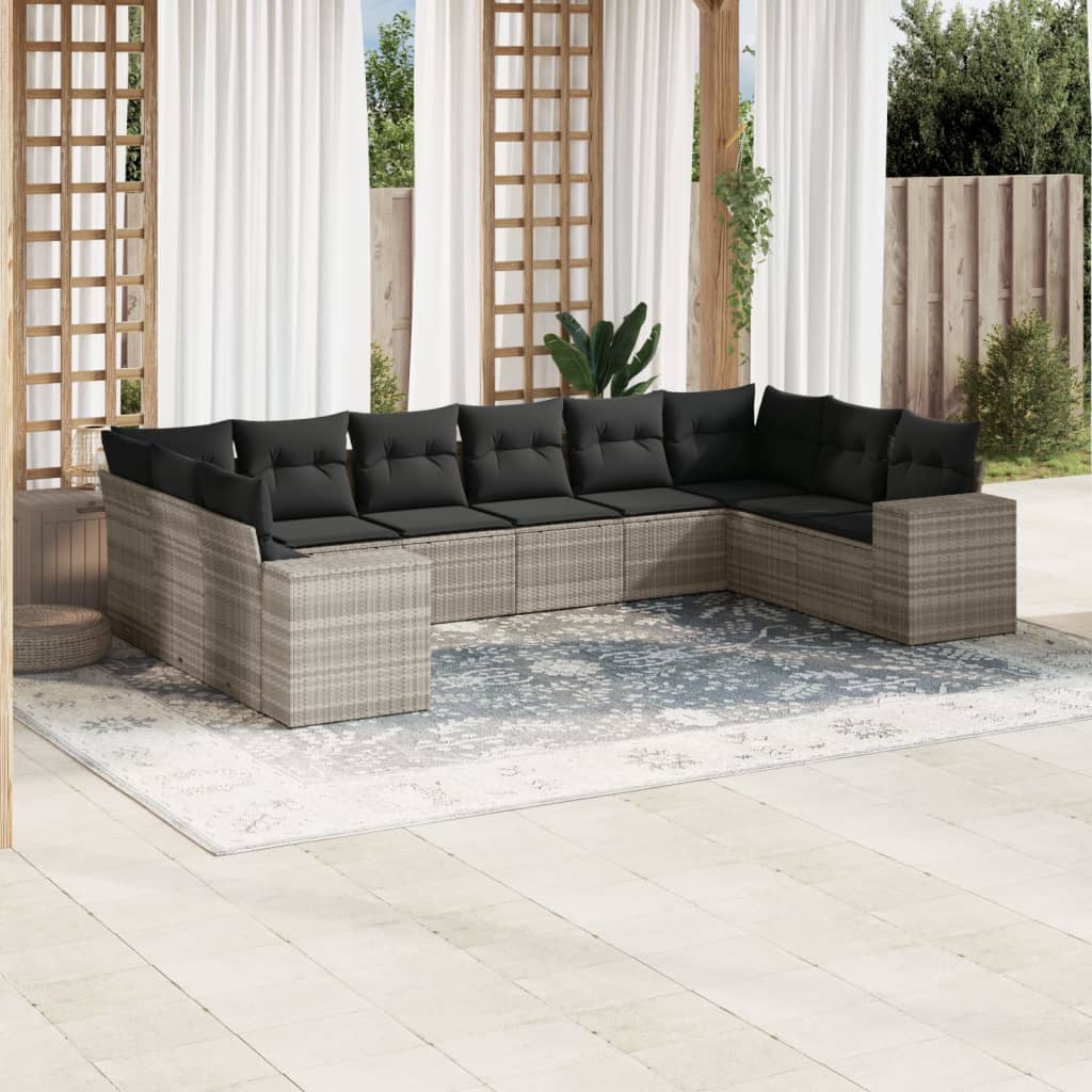 10-delige Loungeset met kussens poly rattan lichtgrijs is nu te koop bij PeponiXL, paradijselijk wonen!