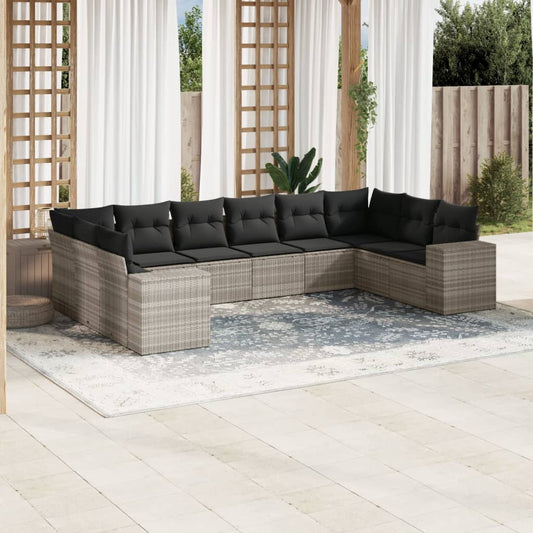 10-delige Loungeset met kussens poly rattan lichtgrijs is nu te koop bij PeponiXL, paradijselijk wonen!